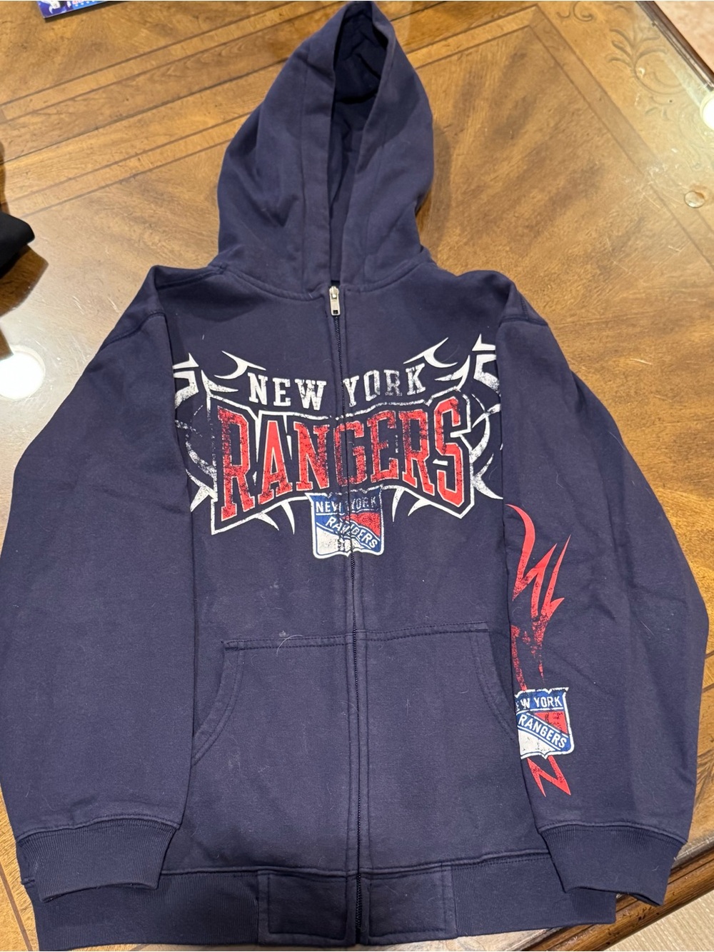 Reebok Navy & Red New York Rangers Zip Hoodie